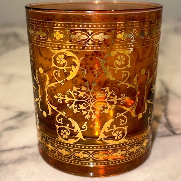 VINTAGE Gold Filigree Glass Candle Holder Moroccan Cup amber burnt Orange - Picture 2 of 10